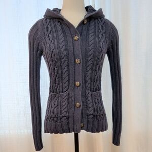 Rubbish Hooded Cardigan - Muted Navy Blue